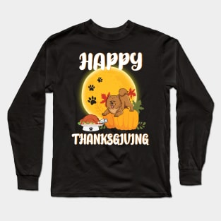 Chow Chow Seeing Turkey Dish Happy Halloween Thanksgiving Merry Christmas Day Long Sleeve T-Shirt